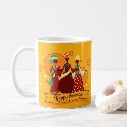 Matching Happy Kwanzaa 3 Dames geel Koffiemok (Met donut)