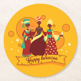 Matching Happy Kwanzaa 3 Dames geel Ronde Kartonnen Onderzetter