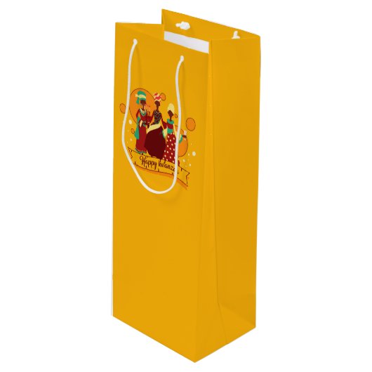 Matching Happy Kwanzaa 3 Dames geel Wijn Cadeautas (Voorkant Gekanteld)