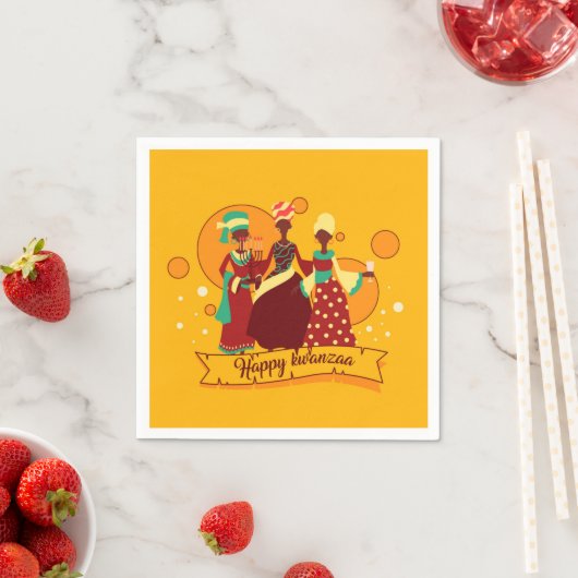 Matching Happy Kwanzaa 3 Dames Gele cocktail Servet (Insitu)