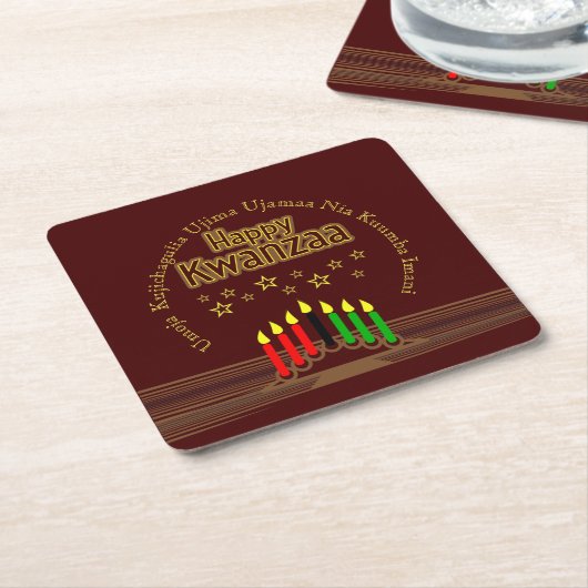 Matching Happy Kwanzaa Seven Principles Kartonnen Onderzetters (Schuin)