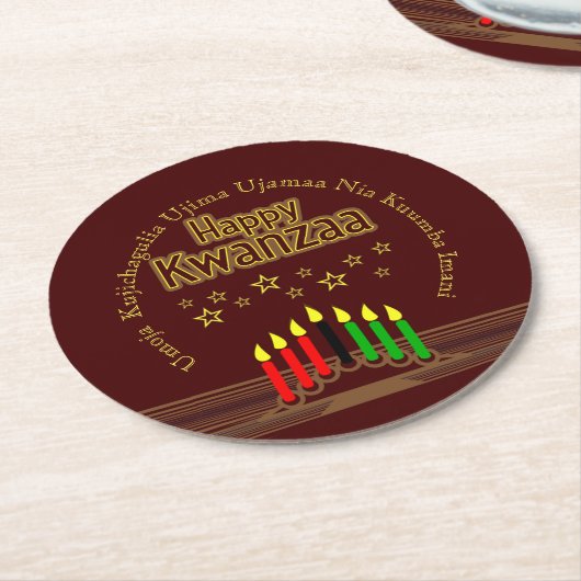 Matching Happy Kwanzaa Seven Principles Ronde Kartonnen Onderzetter (Gebogen)
