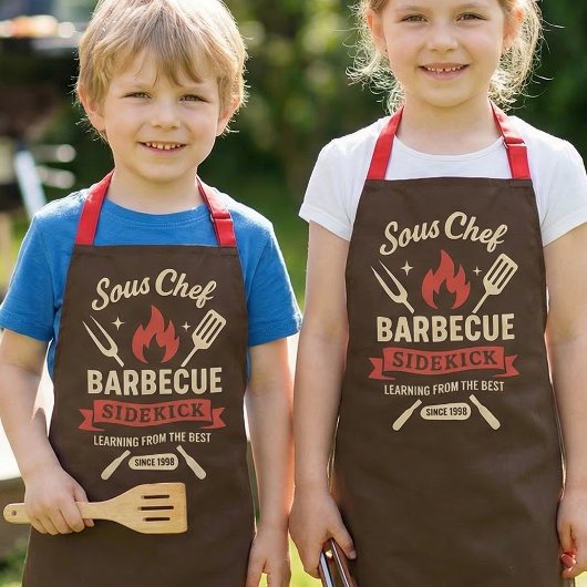 Matching Kids Barbecue Aprons for Cooking  Schort