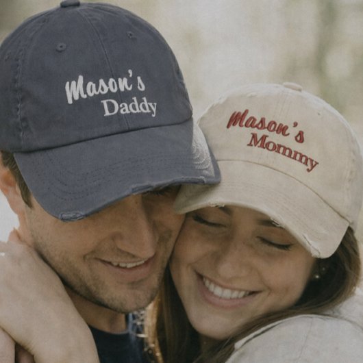 Matching Mommy Daddy embroidered caps set Geborduurde Pet