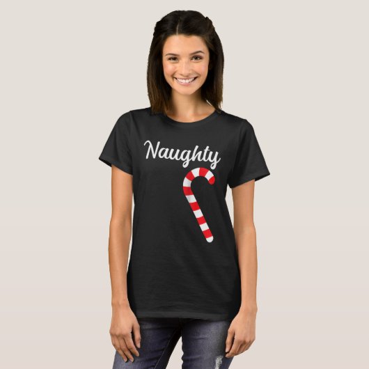 Matching Naughty and nice Couples Kerstpajama T-shirt (Voorkant volledig)