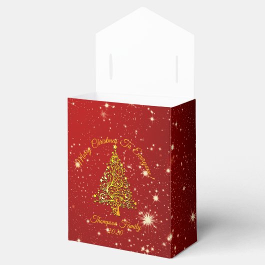 Matching Set Kerstred Gold Tree Stars Naam Bedankdoosjes (Geopend)