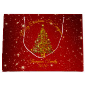 Matching Set Kerstred Gold Tree Stars Naam Groot Cadeauzakje (Voorkant)