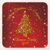 Matching Set Kerstred Gold Tree Stars Naam Kartonnen Onderzetters (Voorkant)