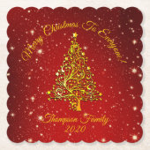 Matching Set Kerstred Gold Tree Stars Naam Kartonnen Onderzetters (Voorkant)