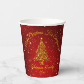 Matching Set Kerstred Gold Tree Stars Naam Papieren Bekers (Achterkant)