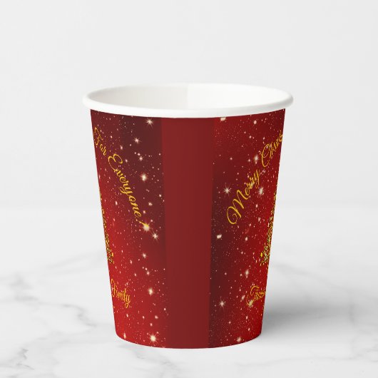 Matching Set Kerstred Gold Tree Stars Naam Papieren Bekers (Links)