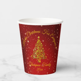 Matching Set Kerstred Gold Tree Stars Naam Papieren Bekers