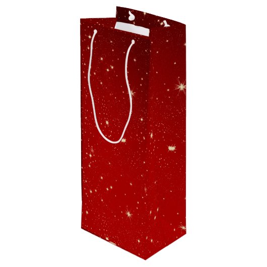 Matching Set Kerstred Gold Tree Stars Naam Wijn Cadeautas (Achterkant Gekanteld)