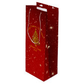 Matching Set Kerstred Gold Tree Stars Naam Wijn Cadeautas (Voorkant Gekanteld)