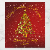 Matching Set Kerstred Gold Tree Stars Naam Wijn Etiket (Enkel label)