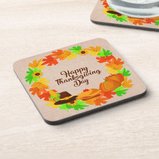 Matching Set Thanksgiving met Pet plastic kurk Bier Onderzetter (Linkerzijde)