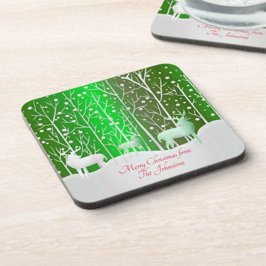 Matching Set White Reindeer Bewerken Naam hard + k Bier Onderzetter (Linkerzijde)