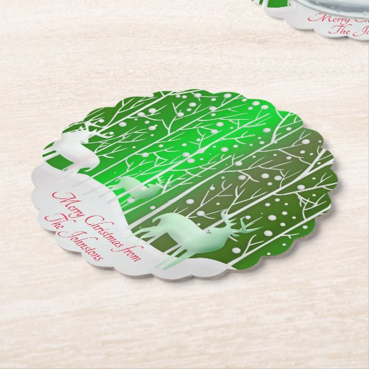 Matching Set White Reindeer geeft naam groen uit Kartonnen Onderzetters (Gekanteld)