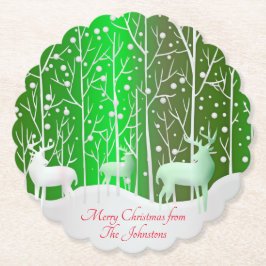 Matching Set White Reindeer geeft naam groen uit Kartonnen Onderzetters