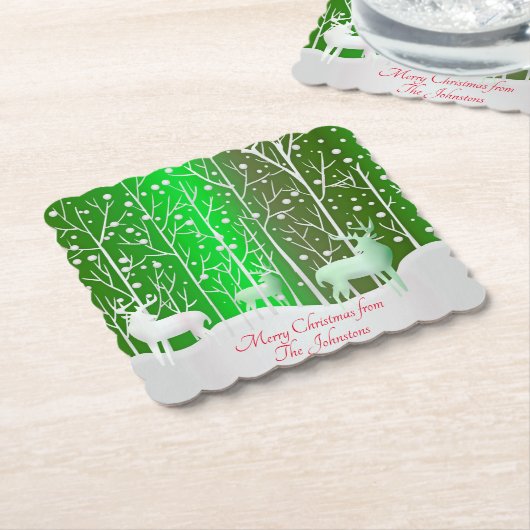 Matching Set White Reindeer geeft naam groen uit Kartonnen Onderzetters (Gebogen)