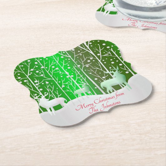 Matching Set White Reindeer geeft naam groen uit Kartonnen Onderzetters (Gekanteld)