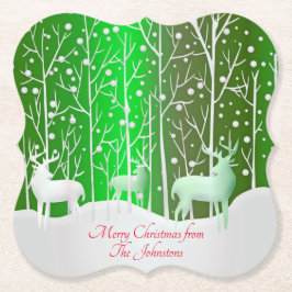 Matching Set White Reindeer geeft naam groen uit Kartonnen Onderzetters