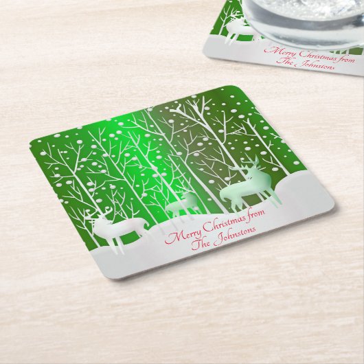 Matching Set White Reindeer geeft naam groen uit Kartonnen Onderzetters (Schuin)