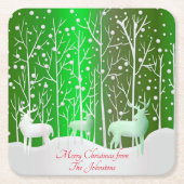 Matching Set White Reindeer geeft naam groen uit Kartonnen Onderzetters (Voorkant)