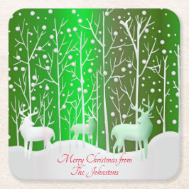 Matching Set White Reindeer geeft naam groen uit Kartonnen Onderzetters