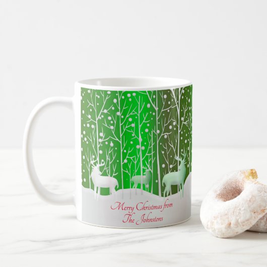 Matching Set White Reindeer geeft naam groen uit Koffiemok (Met donut)