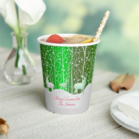 Matching Set White Reindeer geeft naam groen uit Papieren Bekers (Insitu)
