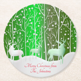 Matching Set White Reindeer geeft naam groen uit Ronde Kartonnen Onderzetter