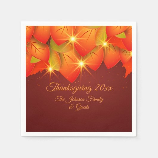 Matching Thanksgiving Oranje Leaf Name Cocktail Na Servet (Voorkant)