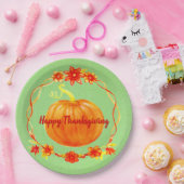 Matching Thanksgiving Pumpkin op Green 9" Papieren Bordje (Feest)