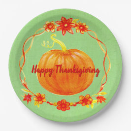 Matching Thanksgiving Pumpkin op Green 9" Papieren Bordje