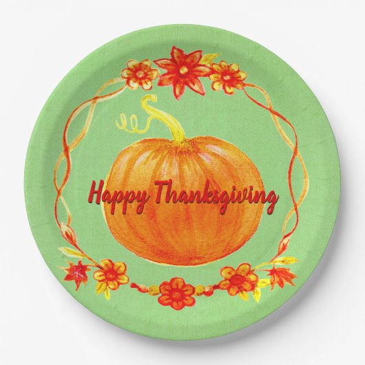 Matching Thanksgiving Pumpkin op Green 9" Papieren Bordje (Voorkant)
