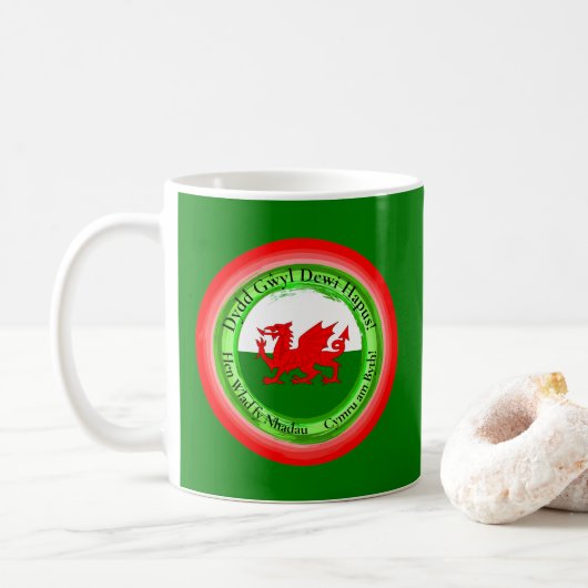 Matching Welsh Dragon St David's Day bewerken Koffiemok (Met donut)