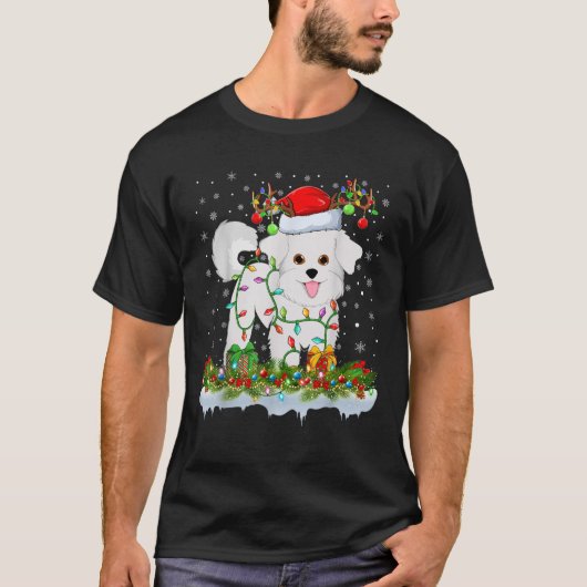 Matching Xmas Lighting Santa Bichon Frise Dog Chri T-shirt (Voorkant)
