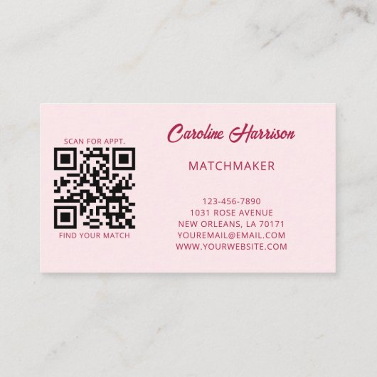 Matchmaker Dating Service Red Pink Hearts QR-code Visitekaartje (Achterkant)