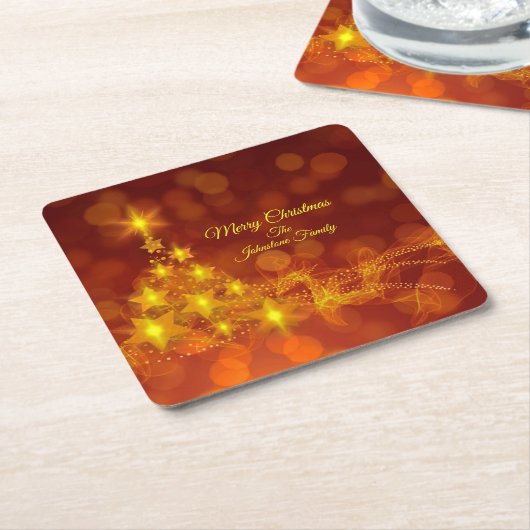 Matchset Gold Stars Tree Naam wijzigen Kartonnen Onderzetters (Schuin)