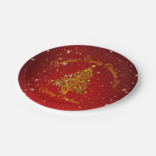 Matchset kerstrood goud met structuur Naam 7" Papieren Bordje (Gekanteld)