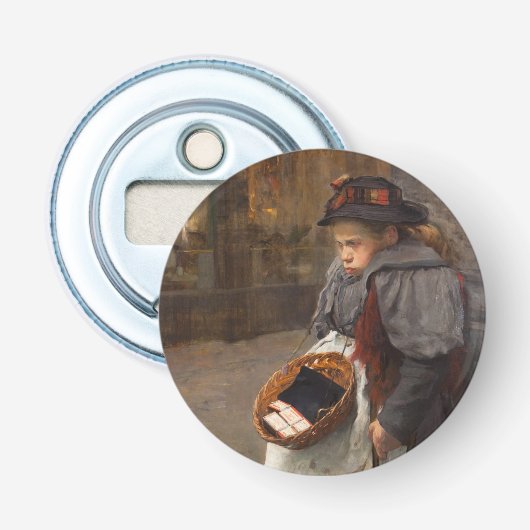 Matchstick Meisje Arme Straat Urchin Stadsarmoede Button Flesopener (Voorkant)