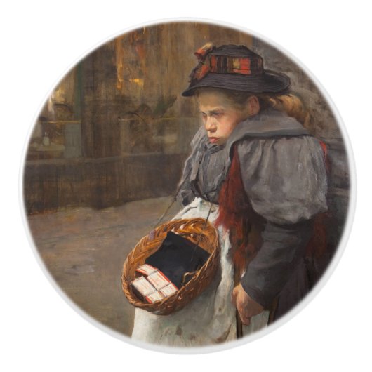 Matchstick Meisje Arme Straat Urchin Stadsarmoede Keramische Knop (Voorkant)