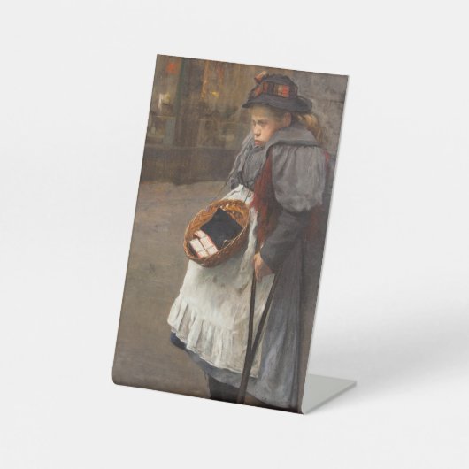 Matchstick Meisje Arme Straat Urchin Stadsarmoede Reclamebord Met Voetstuk (Voorkant)