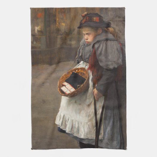Matchstick Meisje Arme Straat Urchin Stadsarmoede Theedoek (Verticaal)