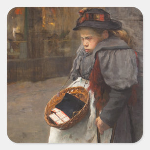 Matchstick Meisje Arme Straat Urchin Stadsarmoede Vierkante Sticker