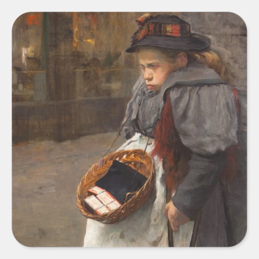 Matchstick Meisje Arme Straat Urchin Stadsarmoede Vierkante Sticker (Voorkant)