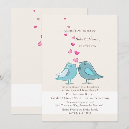 Mated Post Trouwen Blauwgroen Brunch Uitnodiging (Voorkant / Achterkant)