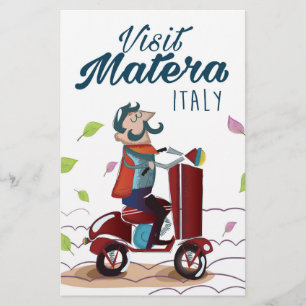 Matera Italië Cartoon Scooter reisprent Briefpapier