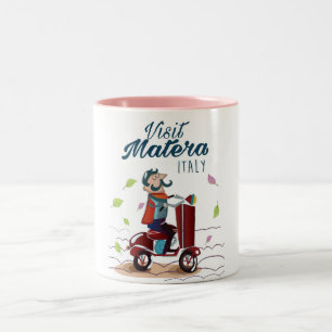 Matera Italië Cartoon Scooter reisprent Tweekleurige Koffiemok